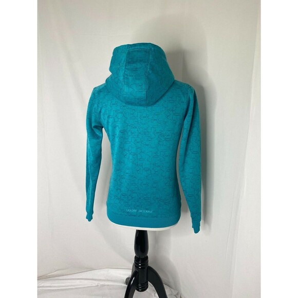 Under Armour Woman’s Hoodie Athletic Blue Full Zip All Over Logo Print Size XS - Picture 3 of 7
